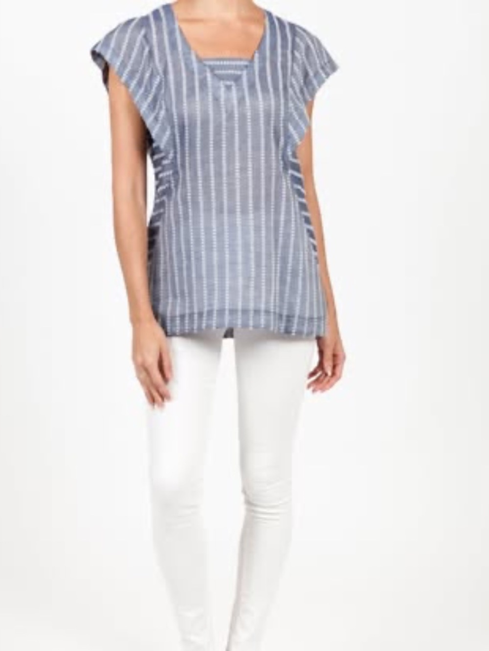 Hilton Hollis Lightweight blue with white stitching cotton blend summer top